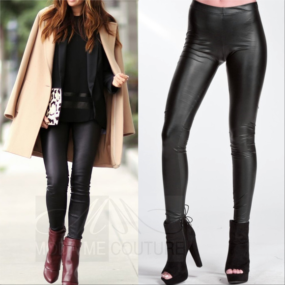 BLACK FAUX LEATHER LEGGINGS - Picture 2 of 4